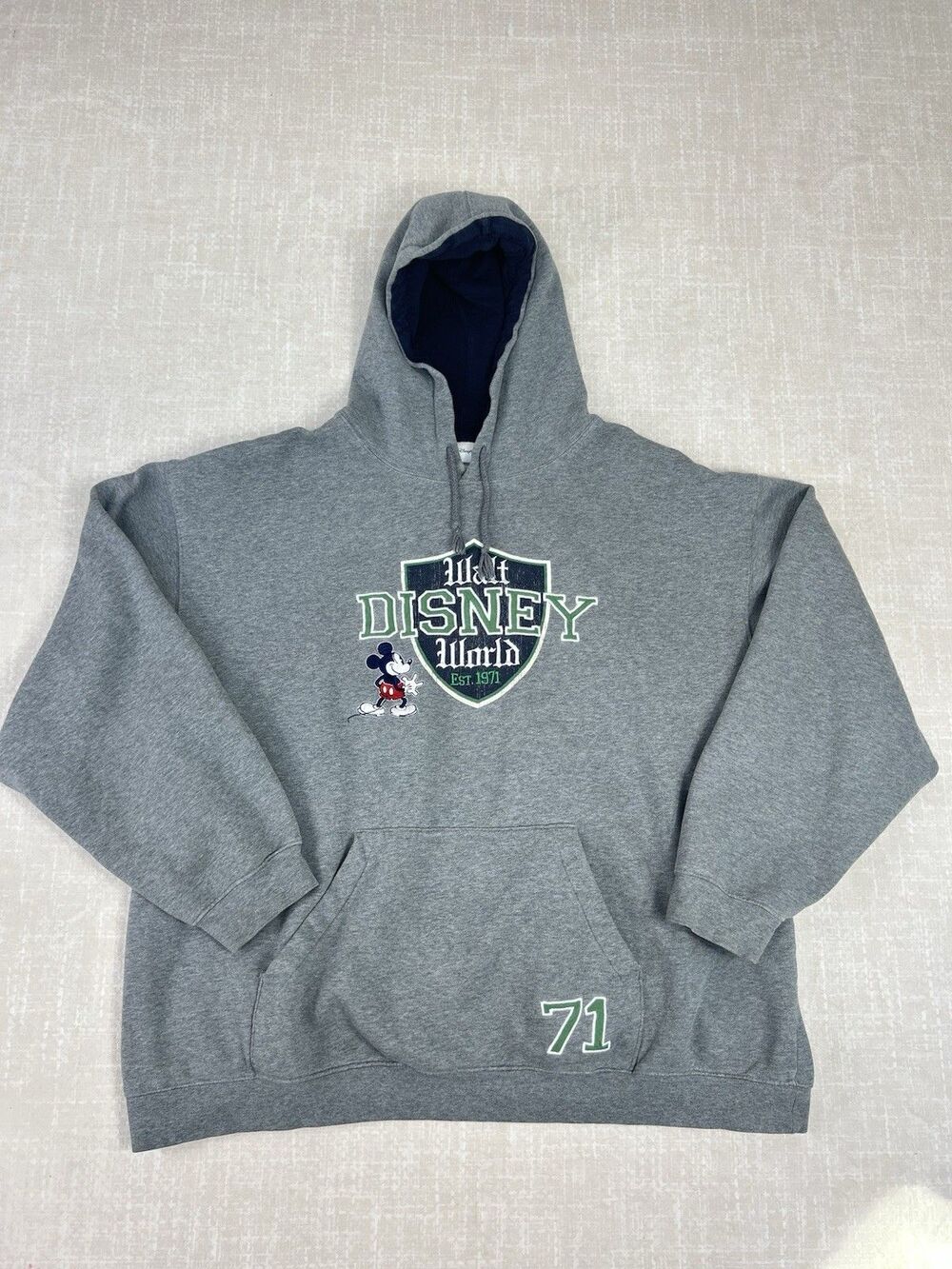 3XL Disney World  Retro Collegiate Hoodie Sweatshirt Embroider Mickey 71 Pocket